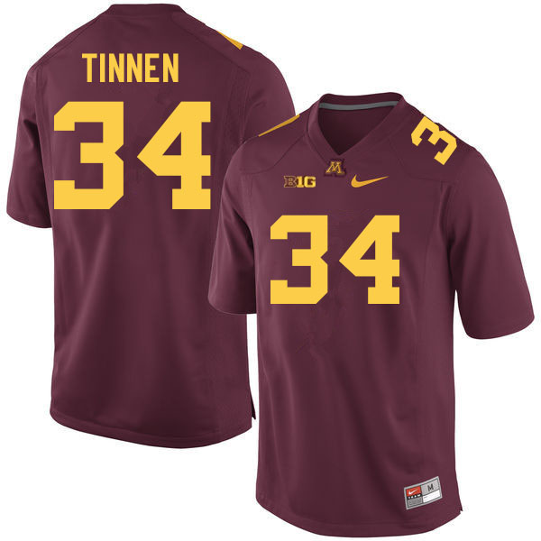 Men #34 Jack Tinnen Minnesota Golden Gophers College Football Jerseys Sale-Maroon